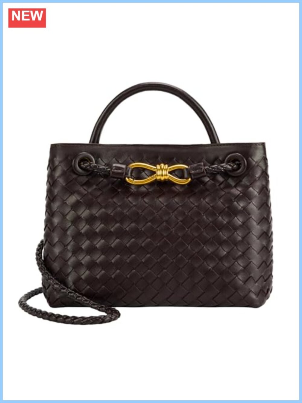 Woven Tote Bag PU Leather Shoulder Handbag Top Handle Purse